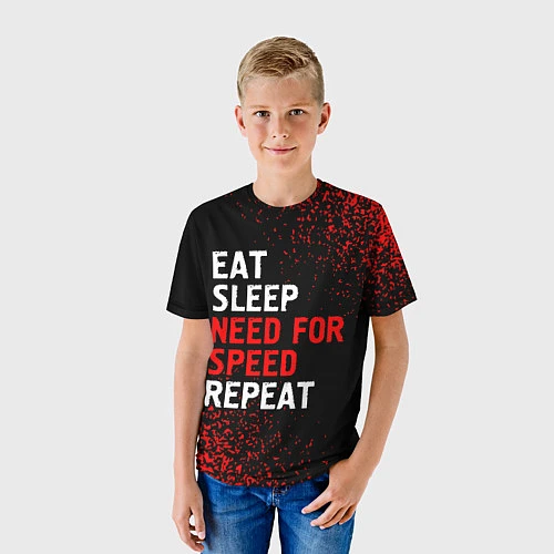 Детская футболка Eat Sleep Need for Speed Repeat - Спрей / 3D-принт – фото 3
