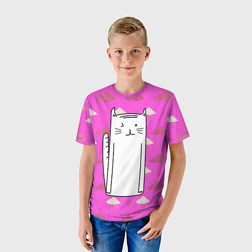Детская футболка Длинный белый кот / 3D-принт – фото 3