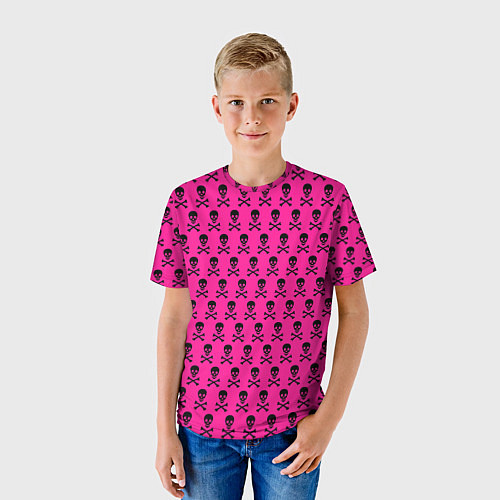 Детская футболка Розовый фон с черепами паттерн / 3D-принт – фото 3