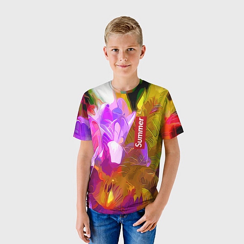 Детская футболка Красочный цветочный узор Лето Colorful Floral Patt / 3D-принт – фото 3