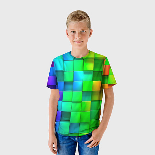 Детская футболка РАЗНОЦВЕТНЫЕ КУБИКИ MULTICOLORED CUBES / 3D-принт – фото 3