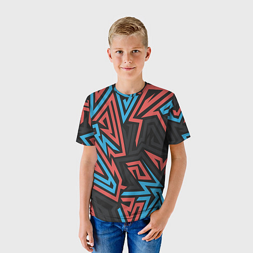 Детская футболка Геометрический красный-синий паттерн / 3D-принт – фото 3