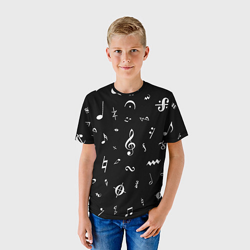 Детская футболка Нотные Знаки Белые на Черном / 3D-принт – фото 3