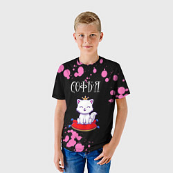Футболка детская Софья - КОШКА - Брызги, цвет: 3D-принт — фото 2