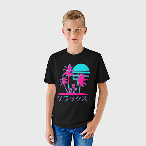 Детская футболка Неоновые пальмы Иероглифы Neon Palm Tree / 3D-принт – фото 3