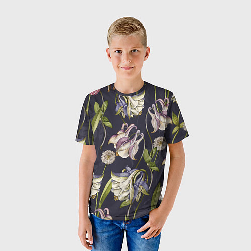 Детская футболка Цветы Аквилегии / 3D-принт – фото 3