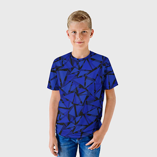 Детская футболка Синие треугольники-геометрический узор / 3D-принт – фото 3