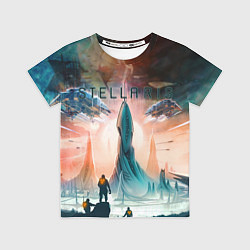 Футболка детская Stellaris космические корабли на фоне башни, цвет: 3D-принт