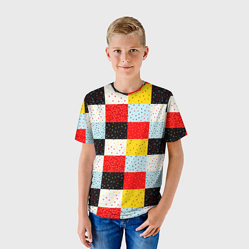 Детская футболка MULTICOLORED SQUARE MOSAIC / 3D-принт – фото 3