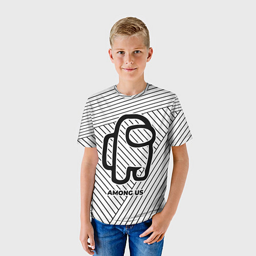 Детская футболка Символ Among Us на светлом фоне с полосами / 3D-принт – фото 3