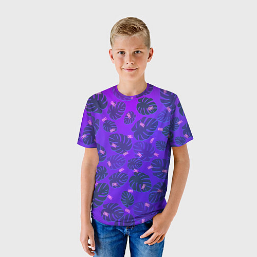 Детская футболка Неоновый Chill и пальмовые листья / 3D-принт – фото 3