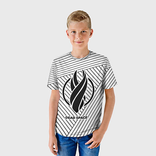 Детская футболка Символ Dead Space на светлом фоне с полосами / 3D-принт – фото 3