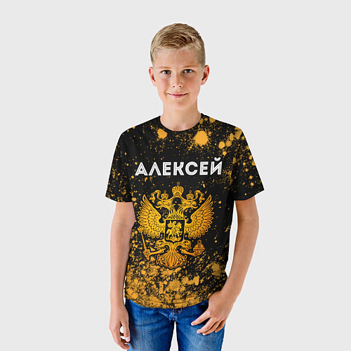 Детская футболка Имя Алексей и зологой герб РФ / 3D-принт – фото 3