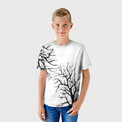Футболка детская Черные ветки деревьев на белом фоне, цвет: 3D-принт — фото 2