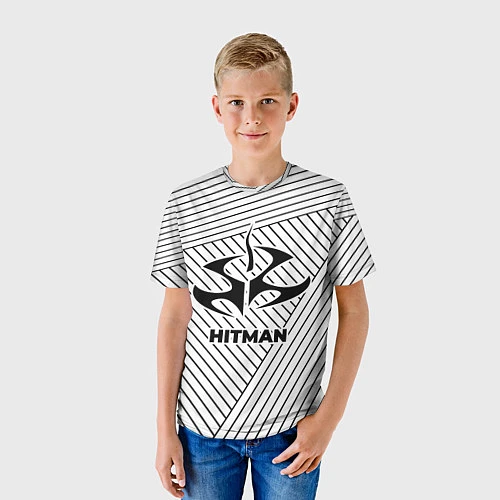 Детская футболка Символ Hitman на светлом фоне с полосами / 3D-принт – фото 3