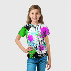 Футболка детская Неоновые разноцветные пятна и брызги красок, цвет: 3D-принт — фото 2