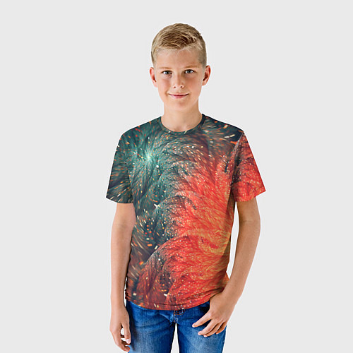 Детская футболка Зеленые и оранжевые завихрения / 3D-принт – фото 3