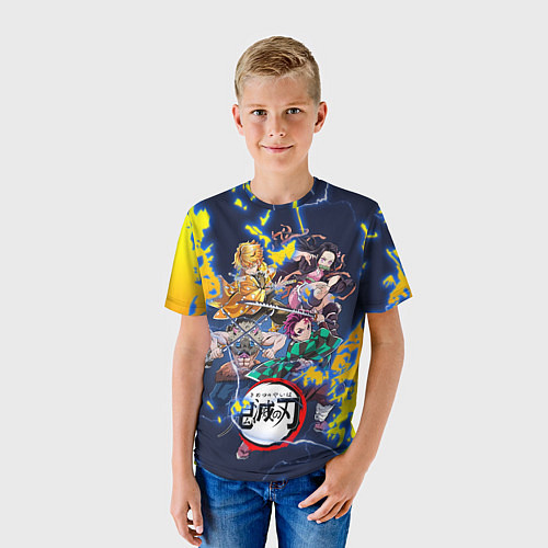 Детская футболка КЛИНОК, РАССЕКАЮЩИЙ ДЕМОНОВ ГЛАВНЫЕ ГЕРОИ / 3D-принт – фото 3