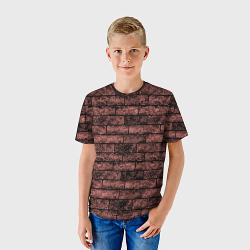 Детская футболка Стена из кирпича терракотового цвета Лофт / 3D-принт – фото 3