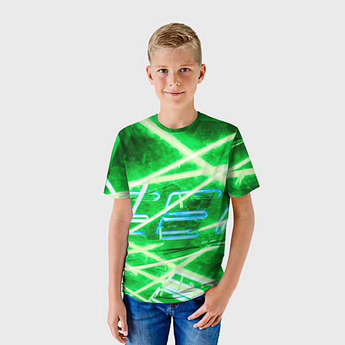 Детская футболка Неоновые лучи и буквы - Зелёный / 3D-принт – фото 3