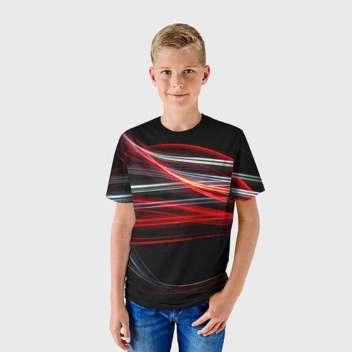 Детская футболка Волнообразные линии неона - Красный / 3D-принт – фото 3
