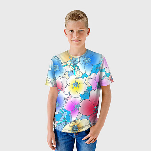Детская футболка Летний цветочный паттерн Fashion trend 2025 / 3D-принт – фото 3