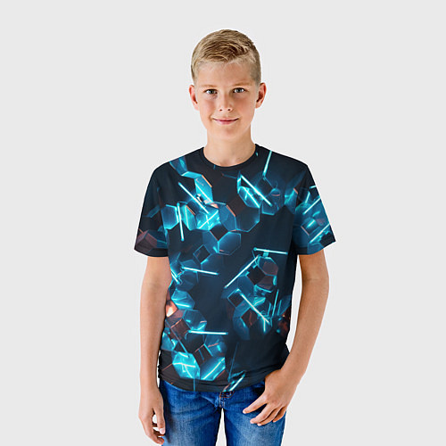 Детская футболка Неоновые фигуры с лазерами - Голубой / 3D-принт – фото 3
