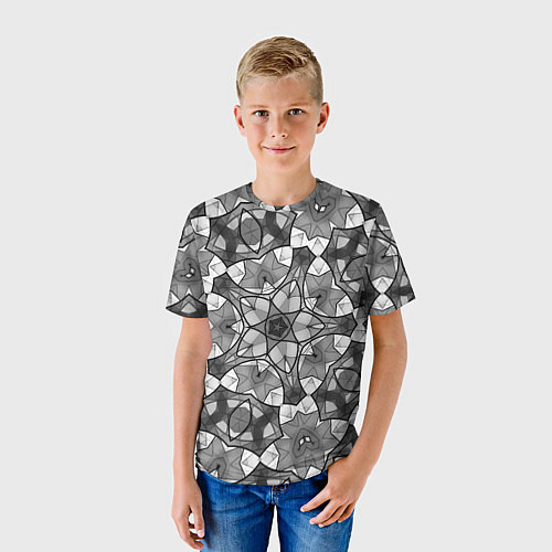 Детская футболка Черно-белый геометрический мозаичный узор / 3D-принт – фото 3