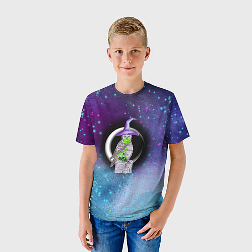 Детская футболка Сова-колдунья с зельем на фоне ночного неба / 3D-принт – фото 3