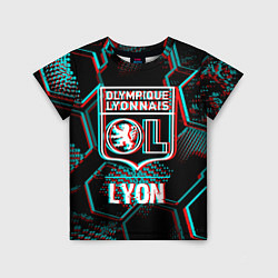 Футболка детская Lyon FC в стиле Glitch на темном фоне, цвет: 3D-принт