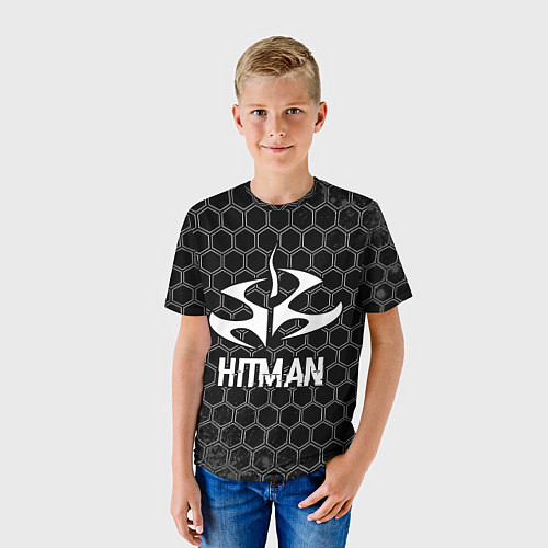 Детская футболка Hitman Glitch на темном фоне / 3D-принт – фото 3