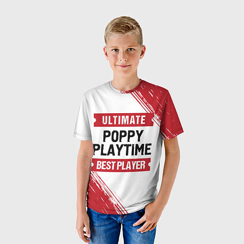 Детская футболка Poppy Playtime: красные таблички Best Player и Ult / 3D-принт – фото 3