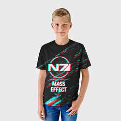 Футболка детская Mass Effect в стиле Glitch Баги Графики на темном, цвет: 3D-принт — фото 2