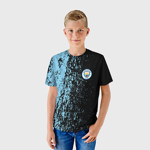 Детская футболка Manchester city манчестер сити голубые брызги / 3D-принт – фото 3