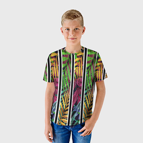 Детская футболка Пальмовые цветные полосы / 3D-принт – фото 3