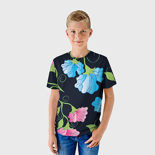 Детская футболка Яркие удивительные цветы в летней ночи / 3D-принт – фото 3