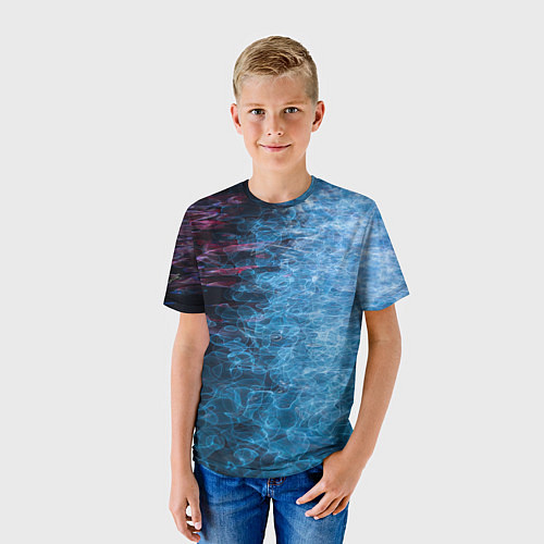 Детская футболка Неоновые волны на воде - Синий / 3D-принт – фото 3