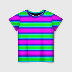 Футболка детская Зеленый и фиолетовые яркие неоновые полосы striped, цвет: 3D-принт