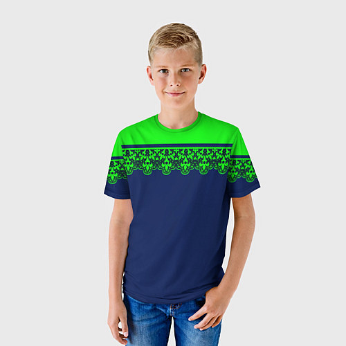 Детская футболка Green Lace Зеленое кружево на темном синем фоне / 3D-принт – фото 3