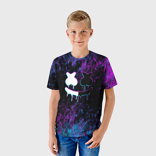 Детская футболка Marshmello neon пламя / 3D-принт – фото 3