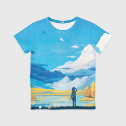 Футболка детская Горное озеро осенним днём, цвет: 3D-принт