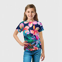 Футболка детская Яркие тропические цветы Лето, цвет: 3D-принт — фото 2