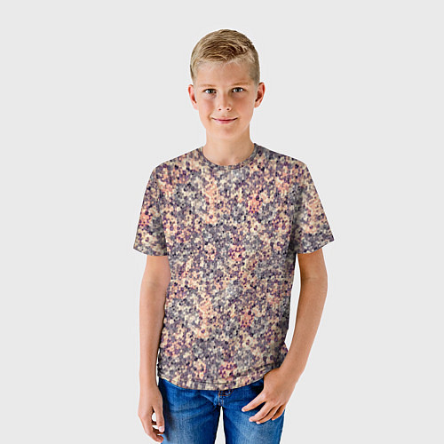 Детская футболка Геометрический сетчатый узор Коралловый, коричневы / 3D-принт – фото 3