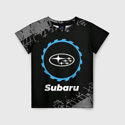 Футболка детская Subaru в стиле Top Gear со следами шин на фоне, цвет: 3D-принт