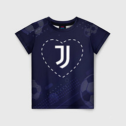 Футболка детская Лого Juventus в сердечке на фоне мячей, цвет: 3D-принт