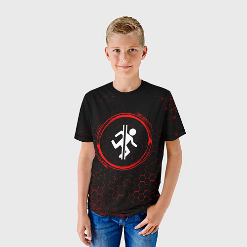 Детская футболка Символ Portal и краска вокруг на темном фоне / 3D-принт – фото 3
