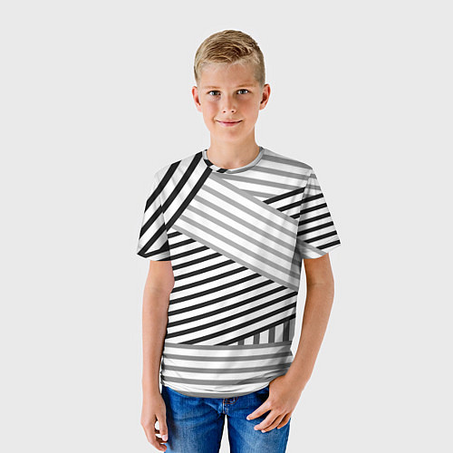 Детская футболка Полосатый узор в черно-белых цветах / 3D-принт – фото 3