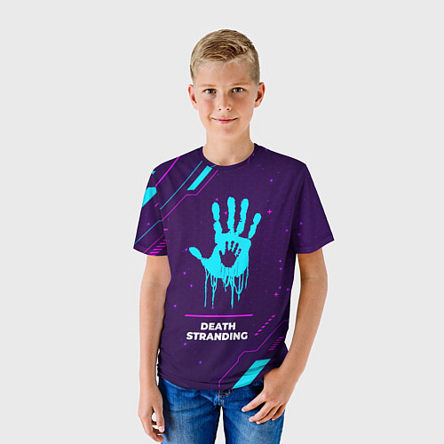 Детская футболка Символ Death Stranding в неоновых цветах на темном / 3D-принт – фото 3