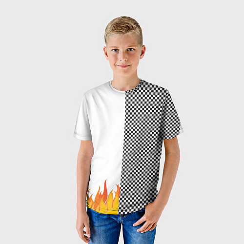 Детская футболка Шахматаня клетка с огнём / 3D-принт – фото 3