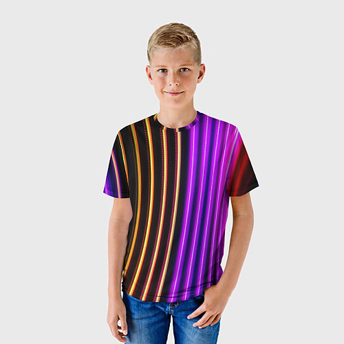 Детская футболка Неоновые линейные фонари - Фиолетовый / 3D-принт – фото 3